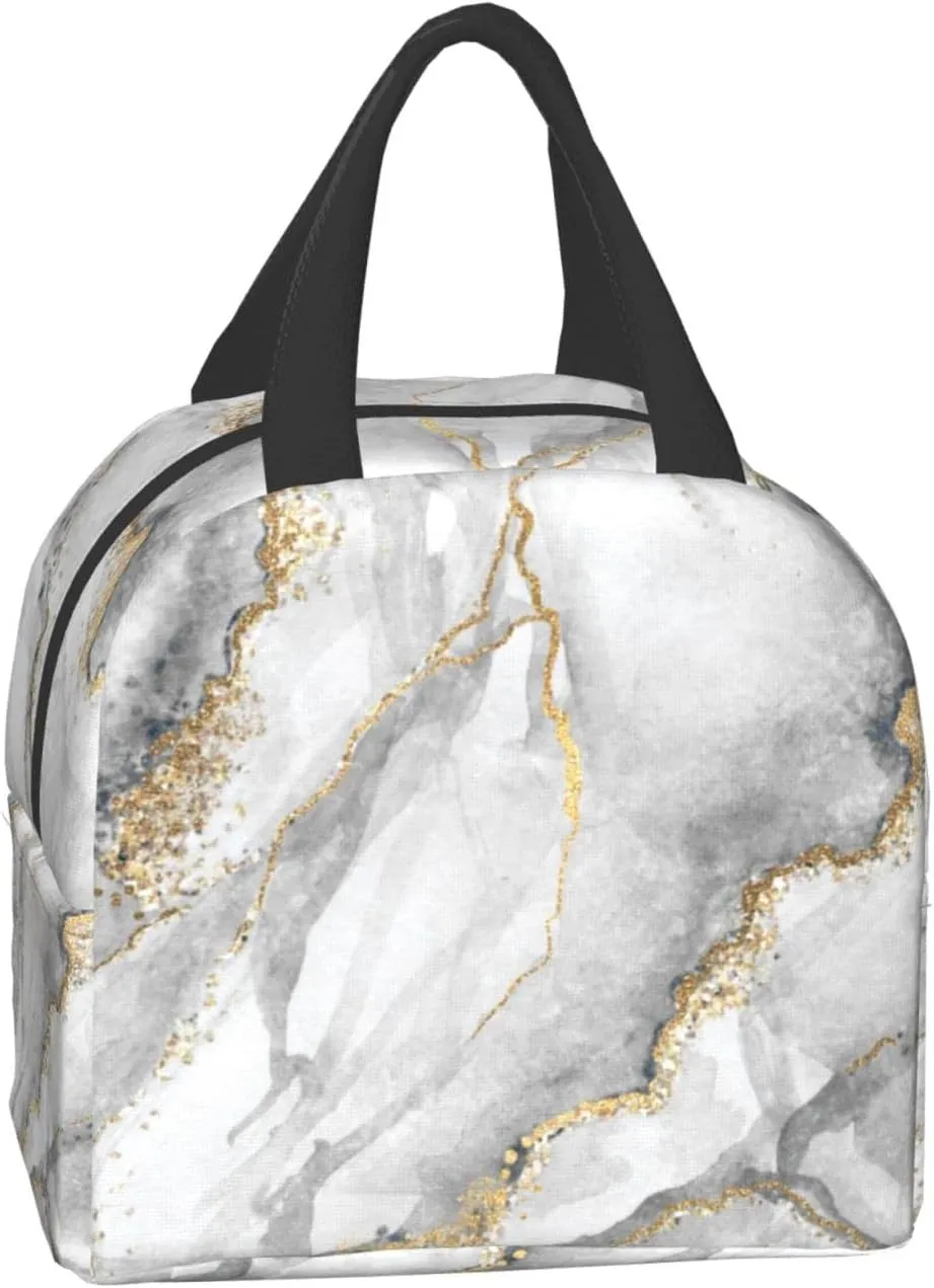 Giwawa Grey Marble Insulated Lunch Bag Reusable Lunch Box Meal Handbag Portable Tote Unisex Waterproof Picnic Meal for School Office
