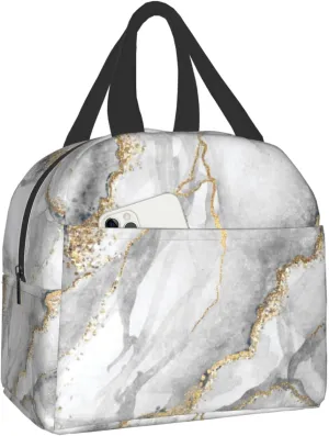 Giwawa Grey Marble Insulated Lunch Bag Reusable Lunch Box Meal Handbag Portable Tote Unisex Waterproof Picnic Meal for School Office