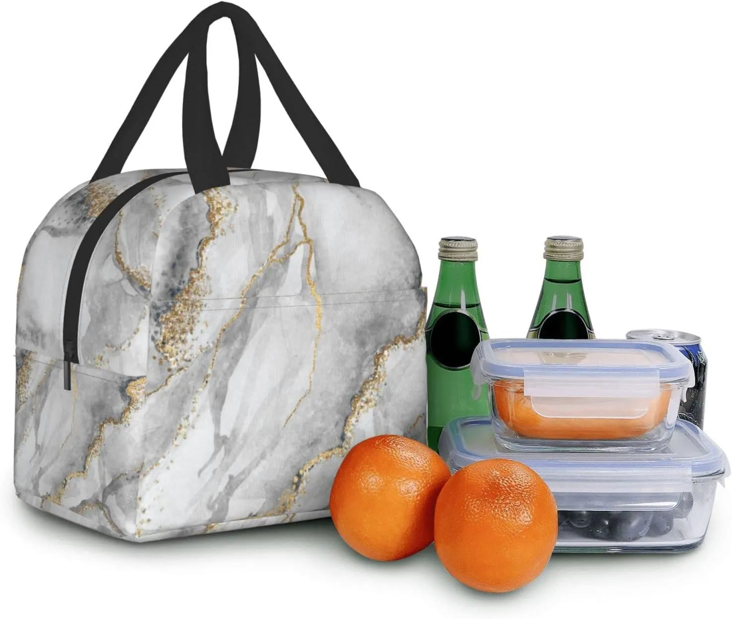 Giwawa Grey Marble Insulated Lunch Bag Reusable Lunch Box Meal Handbag Portable Tote Unisex Waterproof Picnic Meal for School Office