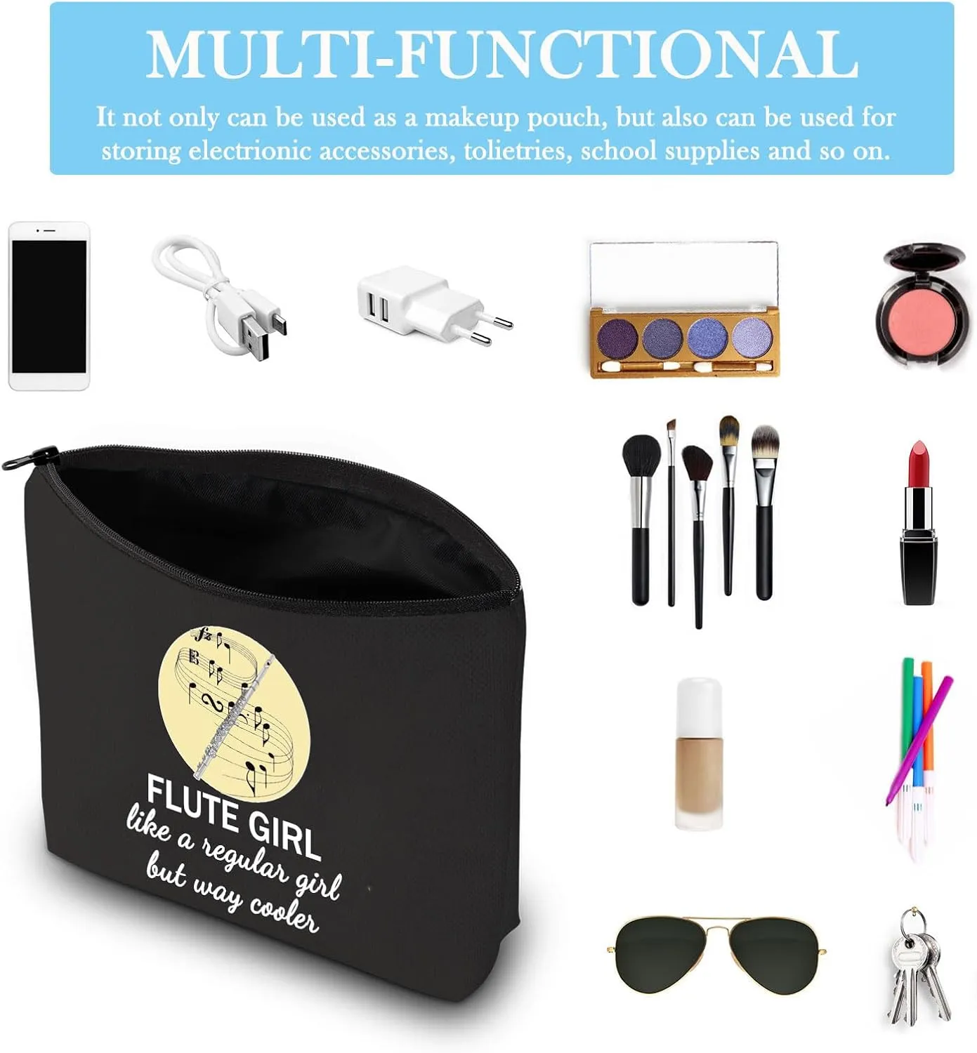 GJTIM Flute Player Gift Flute Lover Gift Marching Band Flutist Makeup Bag Travel Zipper Pouch for Flutists