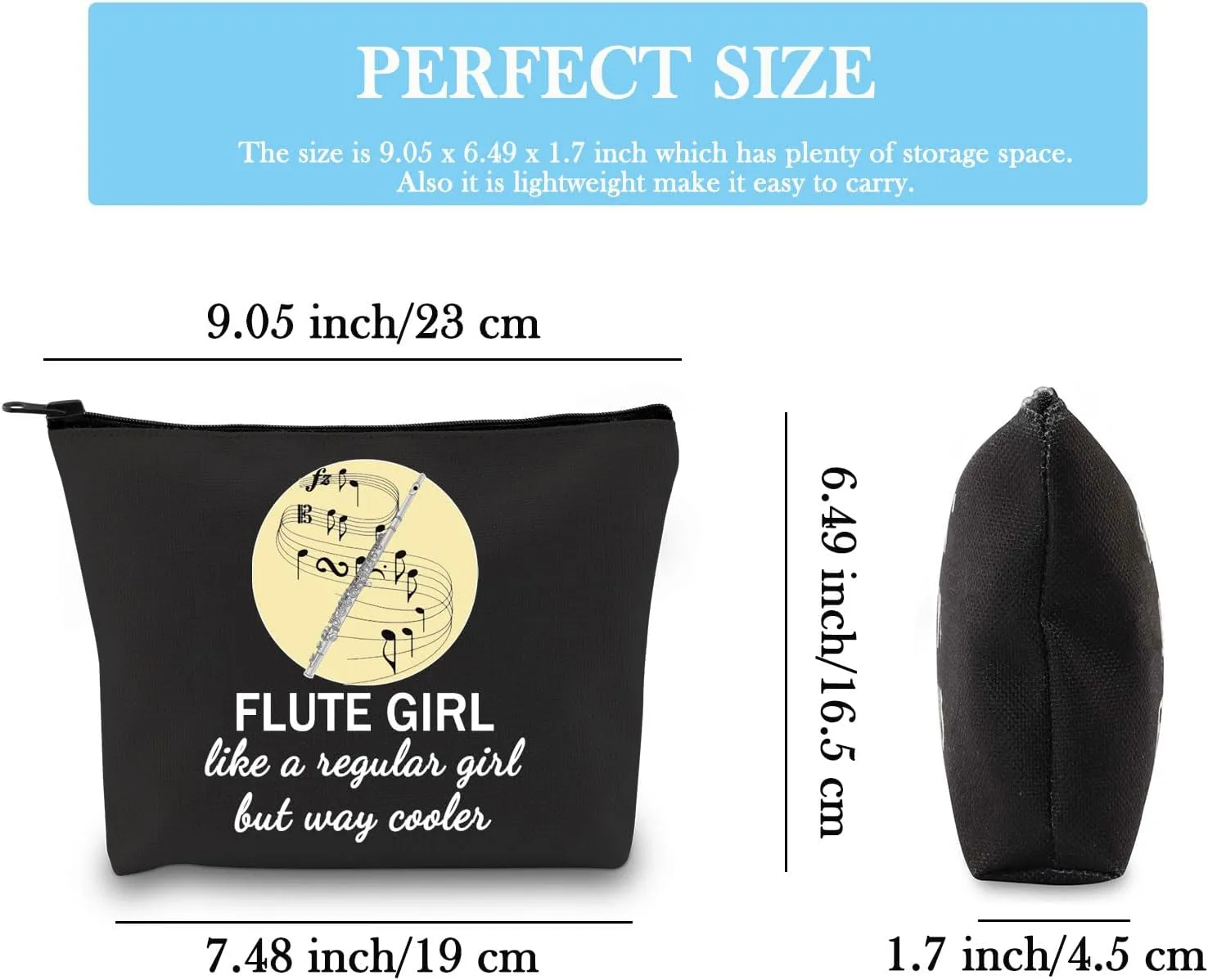 GJTIM Flute Player Gift Flute Lover Gift Marching Band Flutist Makeup Bag Travel Zipper Pouch for Flutists
