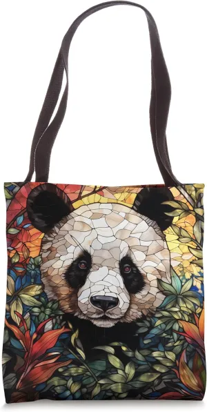 Glassy Wilderness Stained Glass Art with Pandas Tote Bag