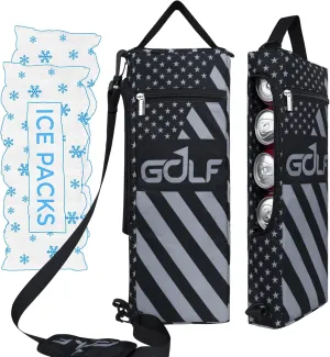 Golf Cooler Bag Plus Ice Pack Soft Sided Insulated Cooler Bag- Holds 6 Pack of Cans or 2 Wine Bottles - Grey Camo Golf Beer Sleeve Black Fits Discreetly in Golf Bags