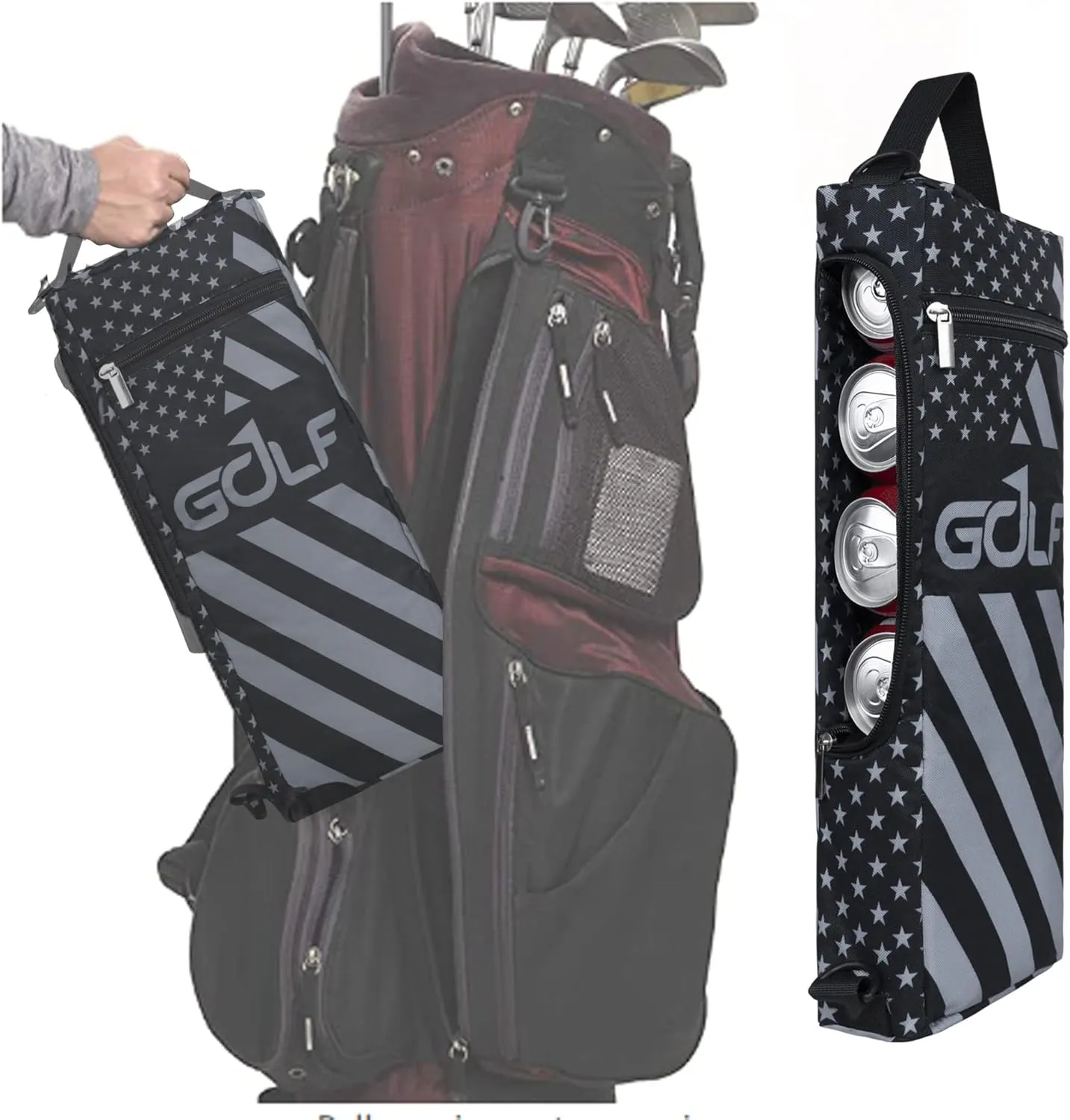 Golf Cooler Bag Plus Ice Pack Soft Sided Insulated Cooler Bag- Holds 6 Pack of Cans or 2 Wine Bottles - Grey Camo Golf Beer Sleeve Black Fits Discreetly in Golf Bags