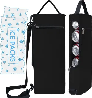 Golf Cooler Bag Plus Ice Pack Soft Sided Insulated Cooler Bag- Holds 6 Pack of Cans or 2 Wine Bottles - Grey Camo Golf Beer Sleeve Black Fits Discreetly in Golf Bags