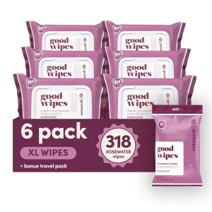 Goodwipes Flushable Butt Wipes - Extra Large Adult Wet Wipes For Women & Men - Sewer & Septic Safe - Made With Vitamin E & Aloe - Bathroom Essentials - Rosewater, 318 Count (6 Packs   1 Travel)