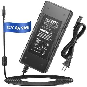 GOOVER 12V 96W Power Supply Adapter,AC 100-240V to DC 12V,UL-Listed, 8A Transformer LED Driver with 5.5x2.1mm DC Jack for LED Lighting