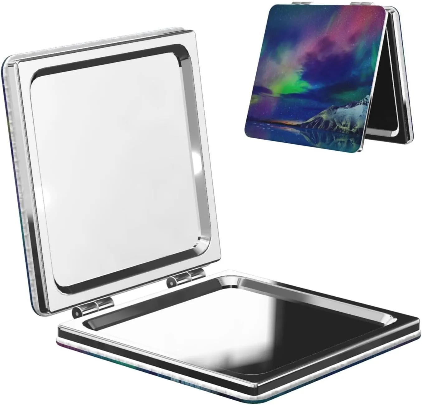 Gorgeous Northern Lights Women Mini Cosmetic Mirror Folding Portable Pocket Makeup Mirror