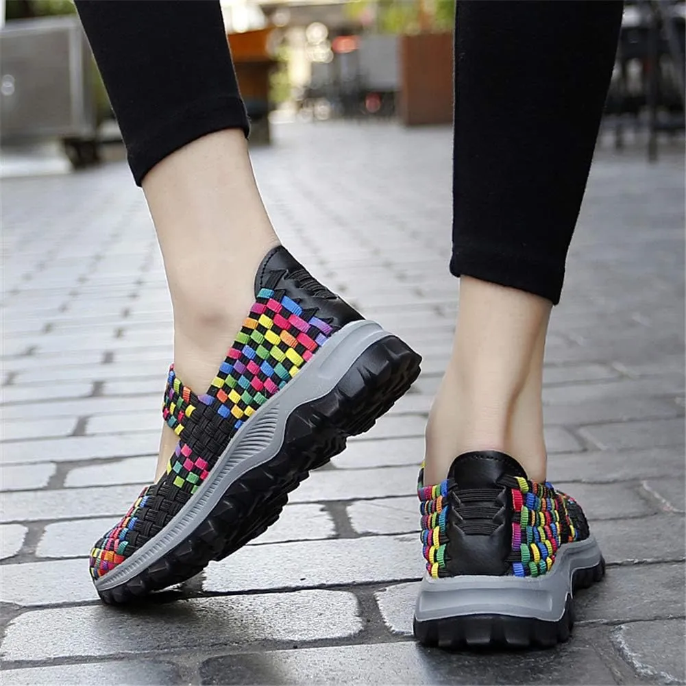GOSPT Women's Elastic Woven Walking Shoes Mary Jane Flats Slip on Sneakers