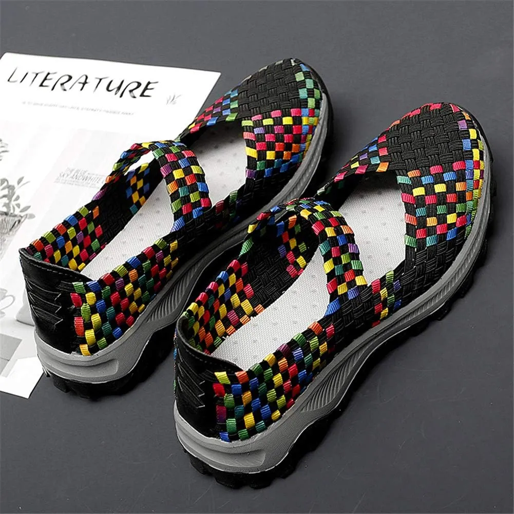 GOSPT Women's Elastic Woven Walking Shoes Mary Jane Flats Slip on Sneakers