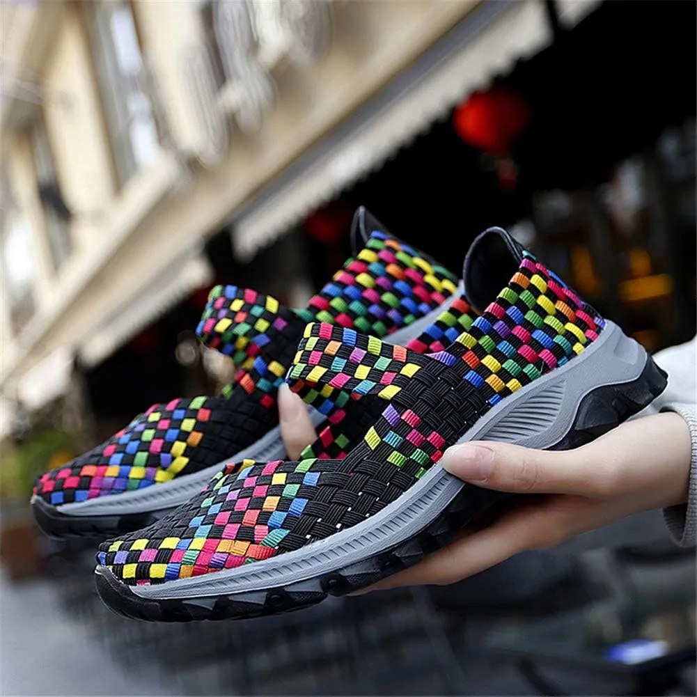 GOSPT Women's Elastic Woven Walking Shoes Mary Jane Flats Slip on Sneakers