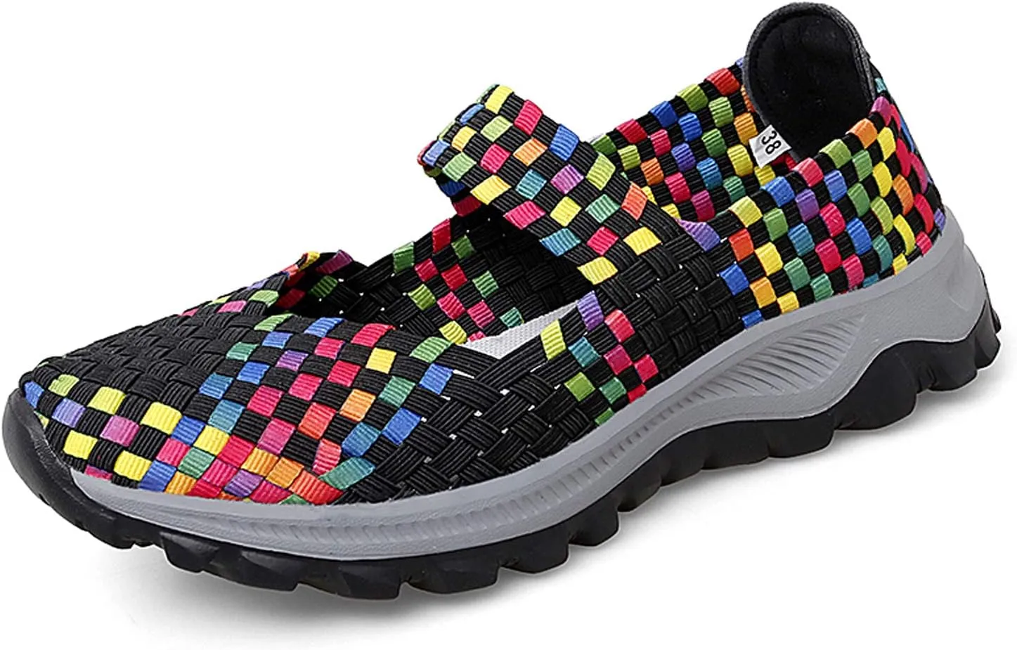 GOSPT Women's Elastic Woven Walking Shoes Mary Jane Flats Slip on Sneakers