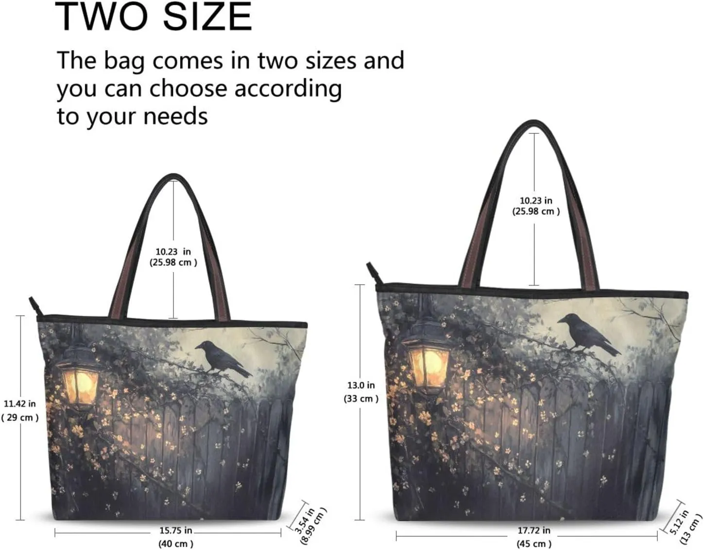 Gothic Crow Women Tote Bag Purse Reusable Grocery Handbag Bags with Zipper Large