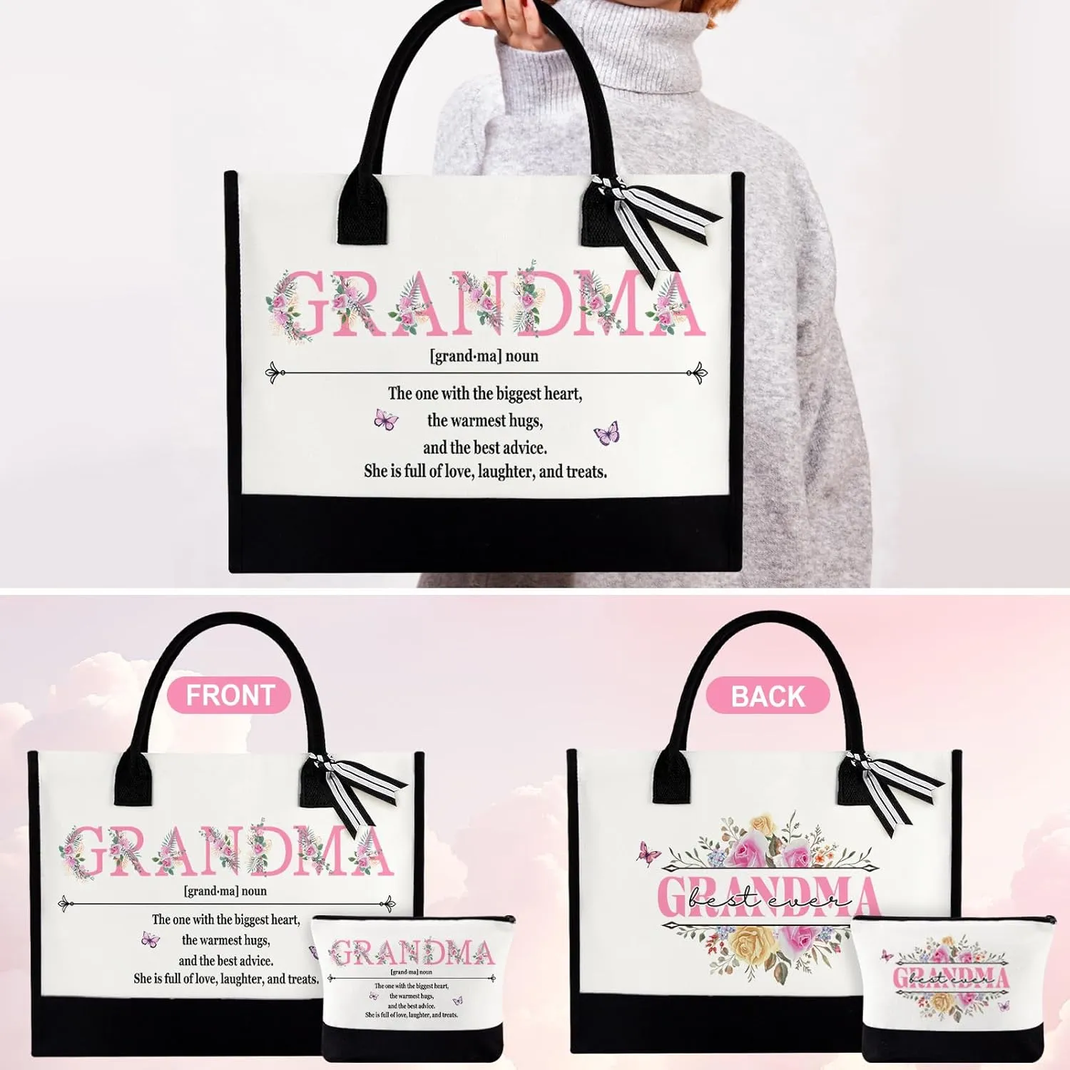 Grandma Tote Bag Set - Gifts for Grandma - Christmas & Birthday Ideas - Includes: Tote Bag, Grandmother & Nana Gigi Gifts