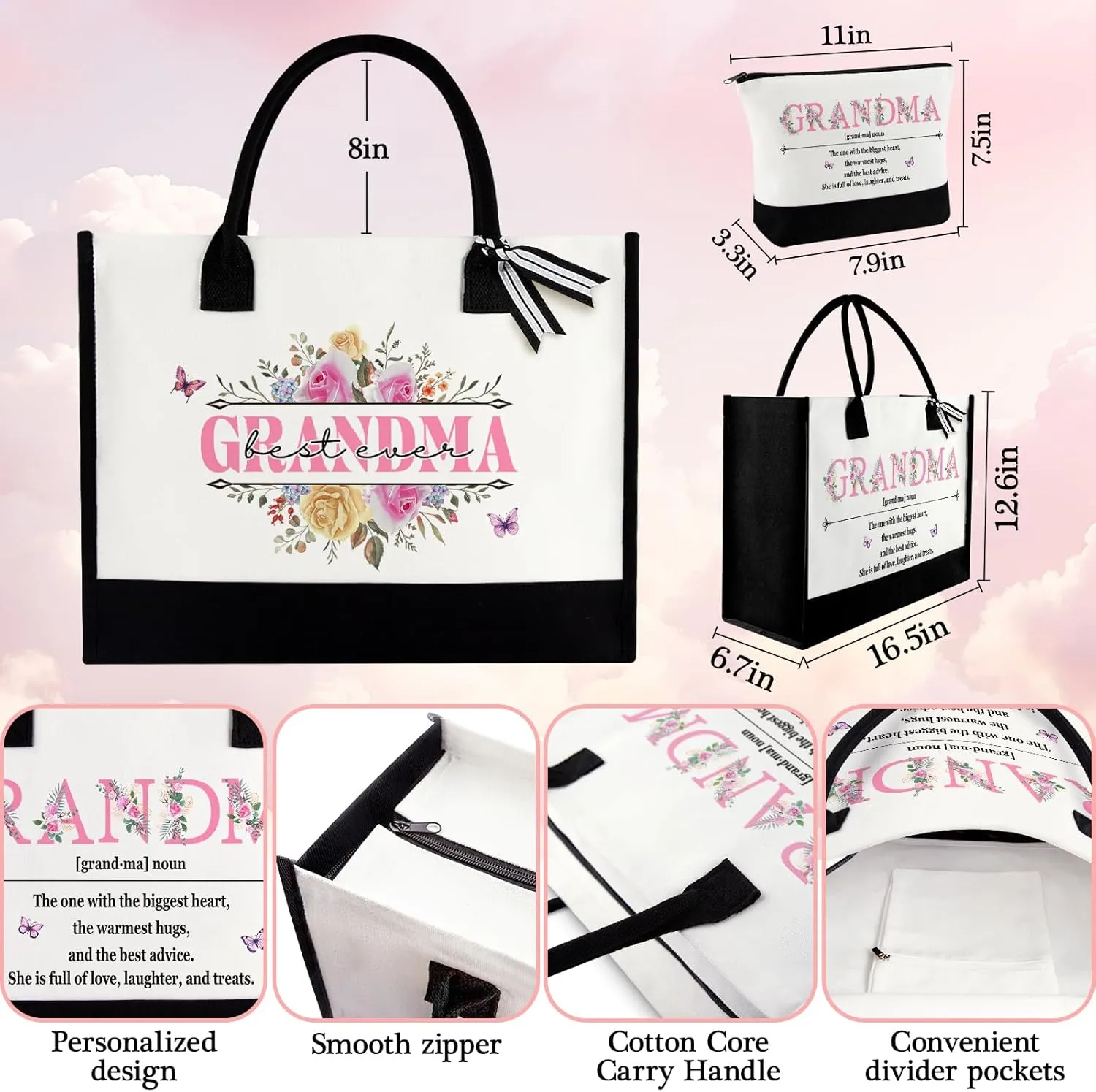 Grandma Tote Bag Set - Gifts for Grandma - Christmas & Birthday Ideas - Includes: Tote Bag, Grandmother & Nana Gigi Gifts