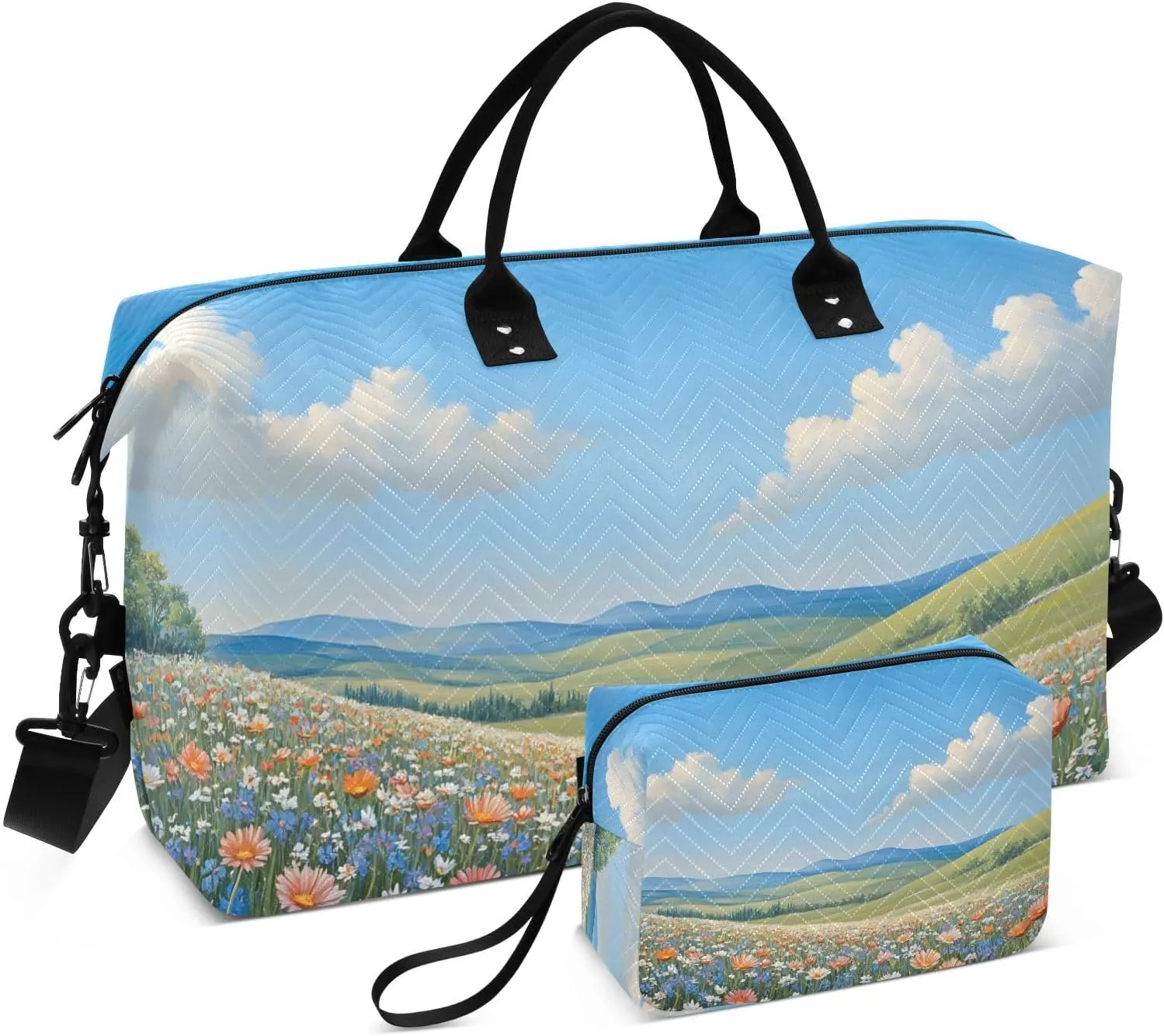 Grassland Landscape Duffel Bag for Traveling, Gym Bags with Multiple Interior Pockets for Women Men Toiletry Purse Included 20.5”x 1.9” x 13.8”