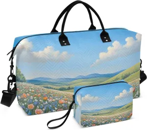 Grassland Landscape Duffel Bag for Traveling, Gym Bags with Multiple Interior Pockets for Women Men Toiletry Purse Included 20.5”x 1.9” x 13.8”