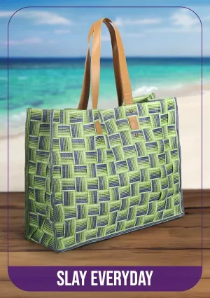 Green Basket Weave Beach Bag