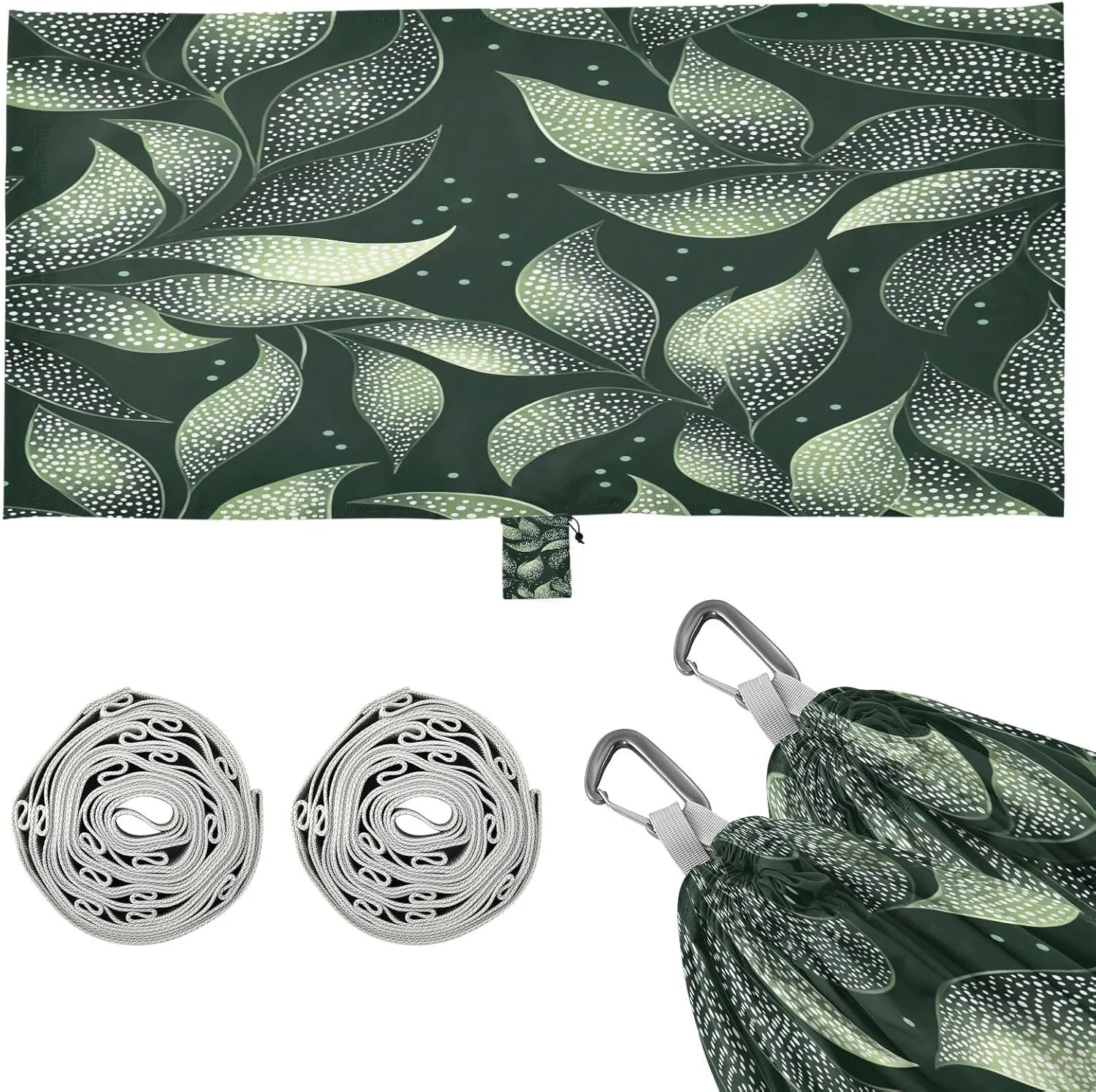 Green Leaves Camping Hammock, Single Portable Hammocks with Tree Straps & Attached Carry Bag, 330Lbs Capacity Perfect for Outside Indoor Hiking Beach Backpack Travel