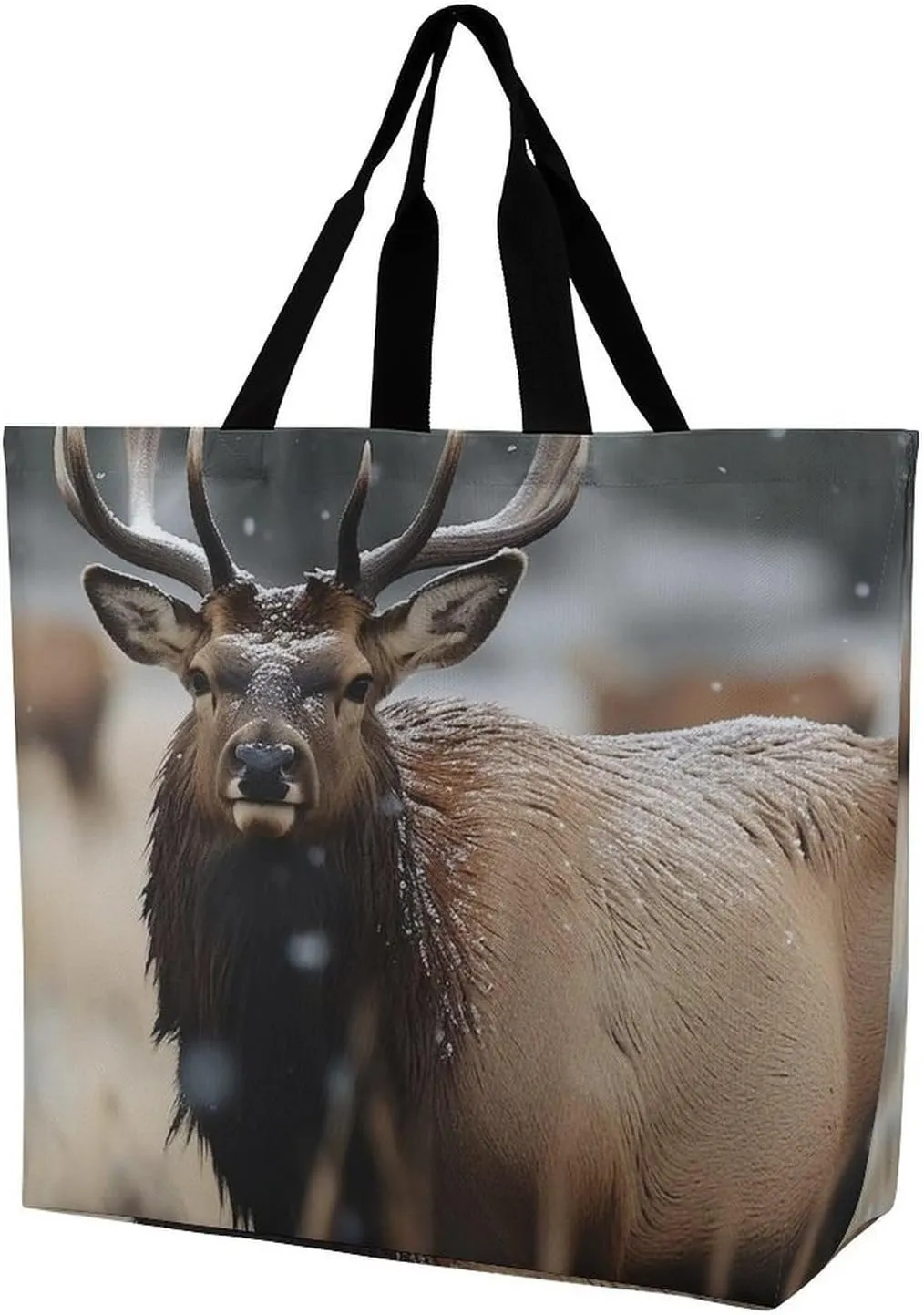 Grocery Bag Reusable Tote Bag Foldable Wild Elk Shopping Bag Handbag Washable Shoulder Bag for Travel