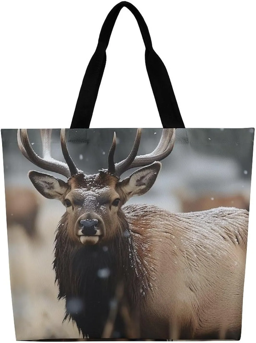 Grocery Bag Reusable Tote Bag Foldable Wild Elk Shopping Bag Handbag Washable Shoulder Bag for Travel