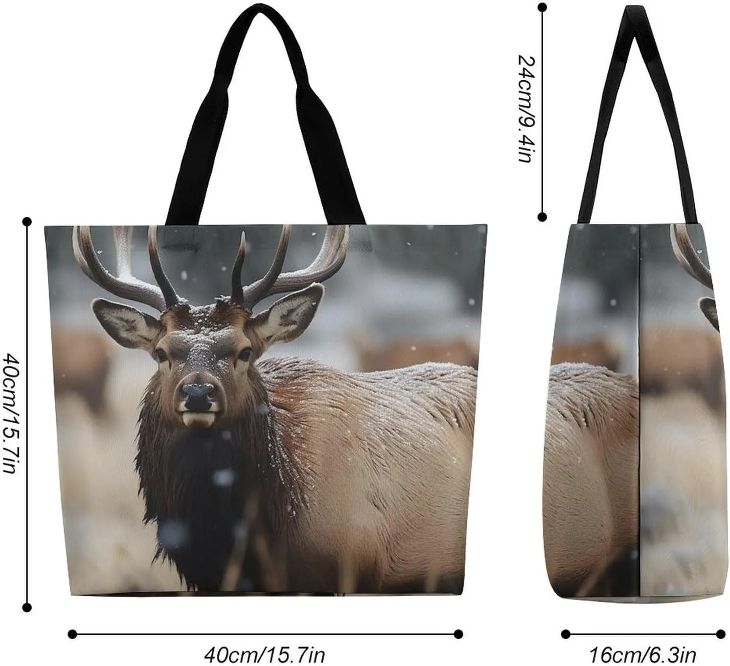 Grocery Bag Reusable Tote Bag Foldable Wild Elk Shopping Bag Handbag Washable Shoulder Bag for Travel