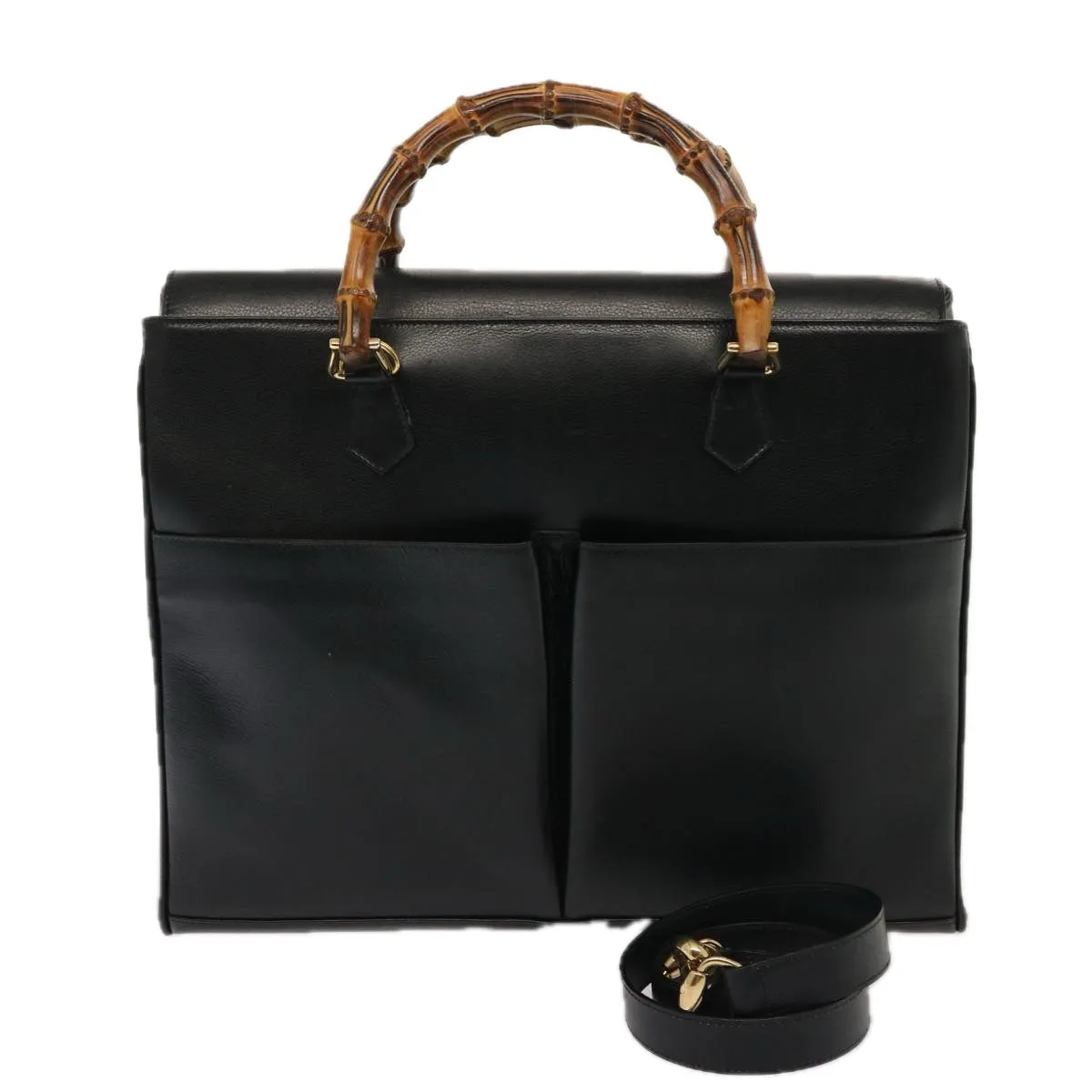 GUCCI Bamboo Tote Bag Leather 2way Black 002 2855 0322 0 75353