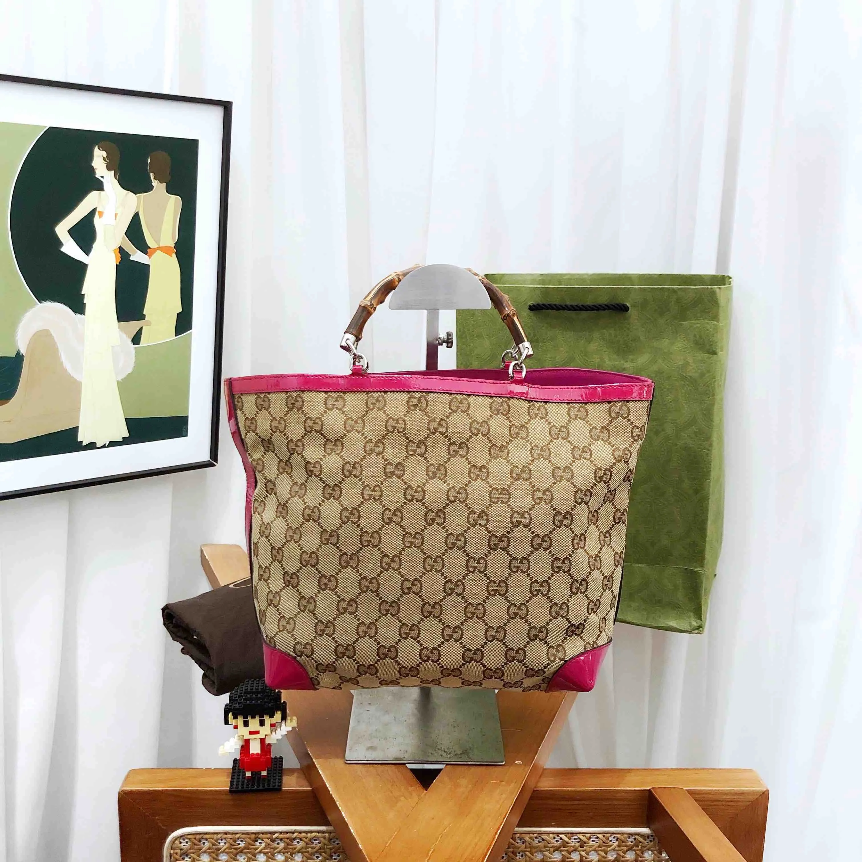 gucci bamboo tote bag pink brown