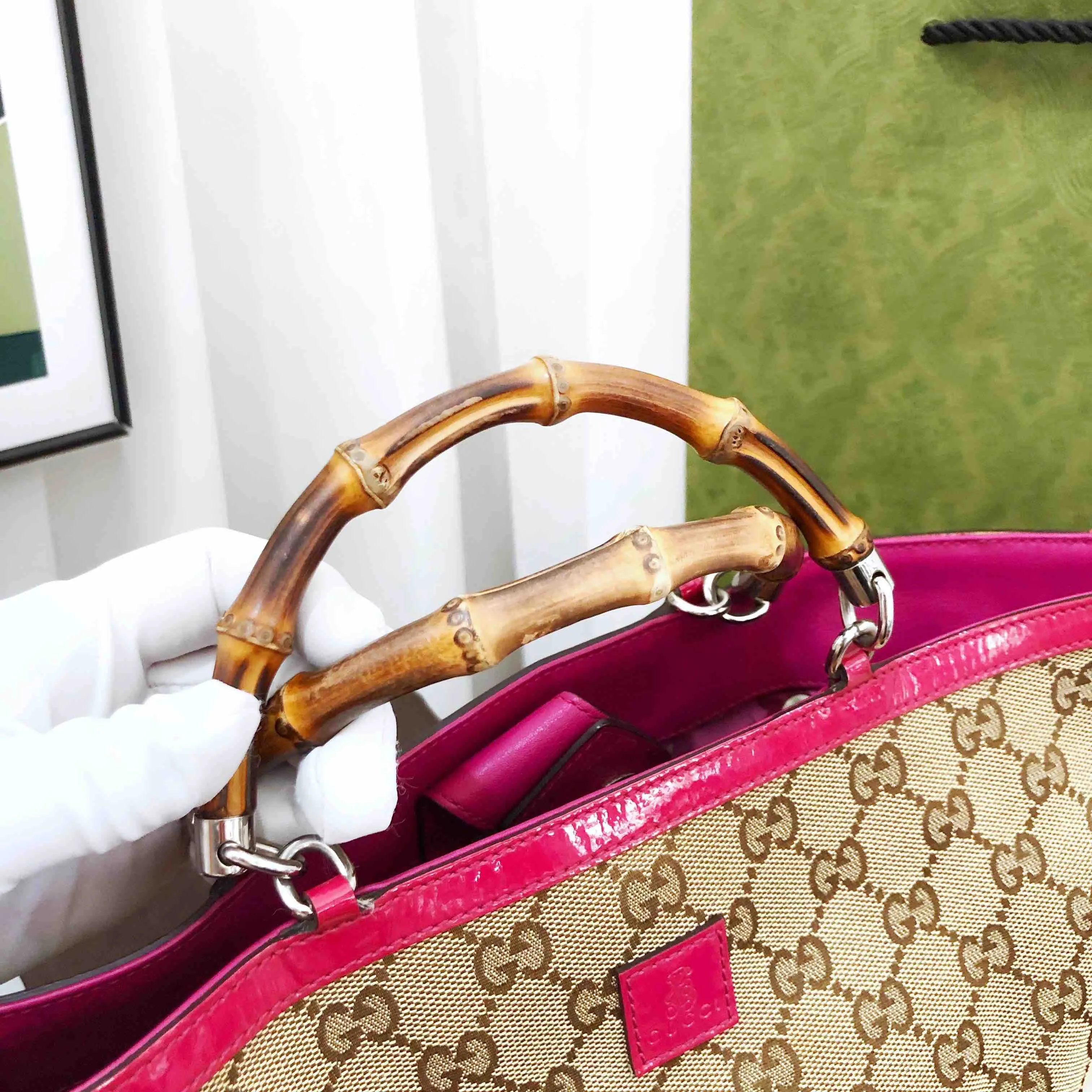 gucci bamboo tote bag pink brown