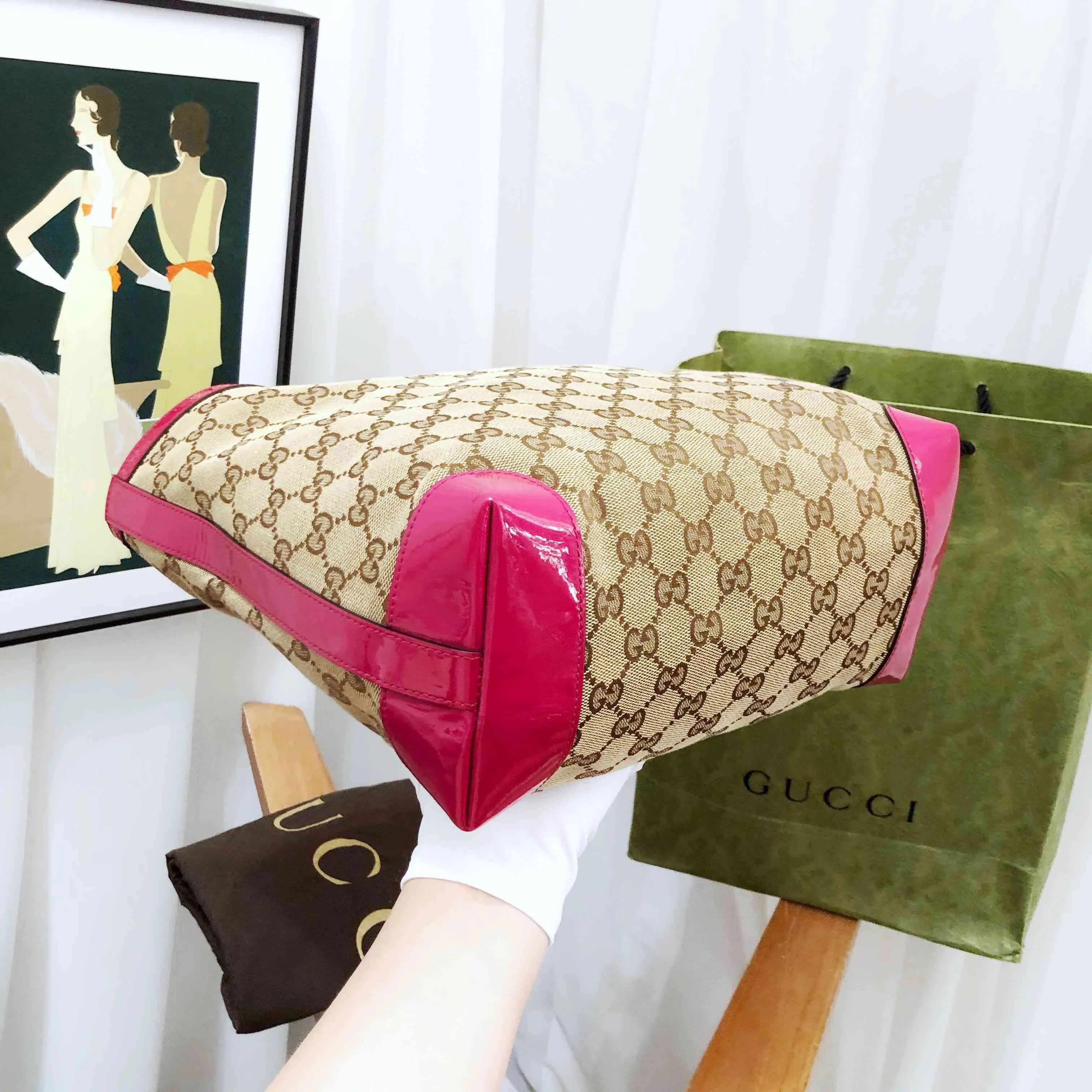 gucci bamboo tote bag pink brown