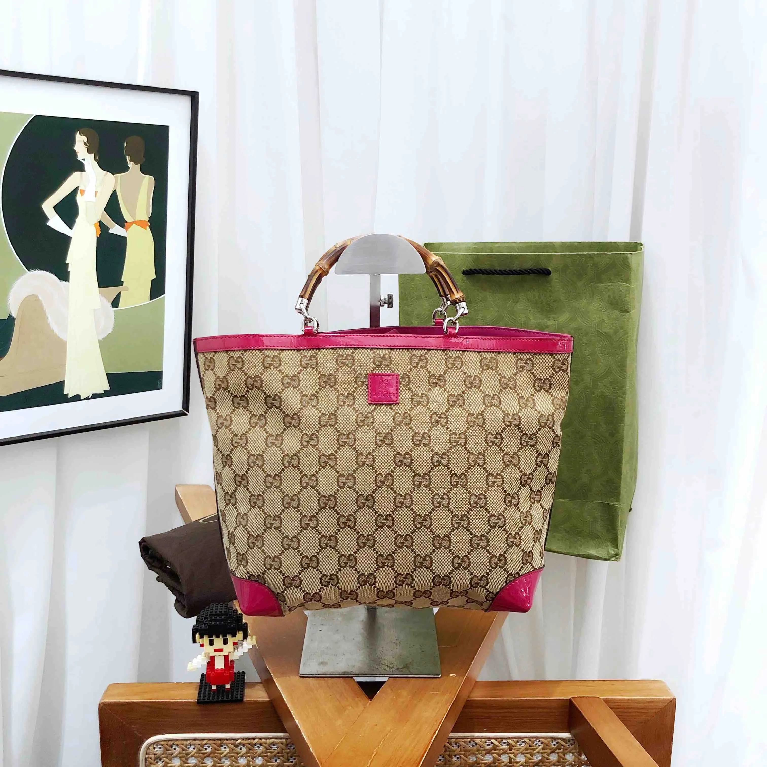 gucci bamboo tote bag pink brown