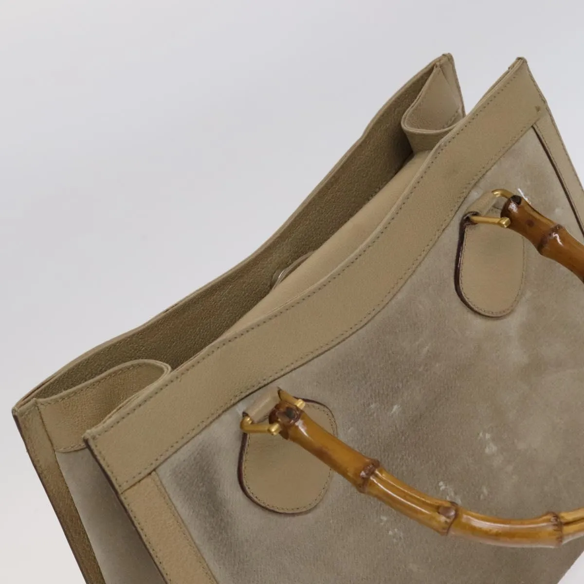 GUCCI Bamboo Tote Bag Suede Beige Gold 002 0260 2615 Auth ep7511