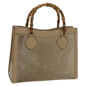 GUCCI Bamboo Tote Bag Suede Beige Gold 002 0260 2615 Auth ep7511