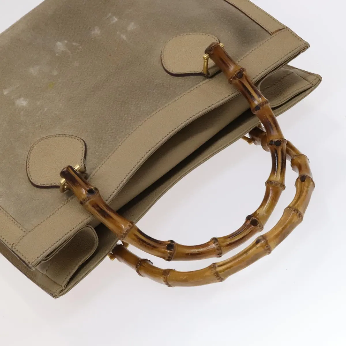 GUCCI Bamboo Tote Bag Suede Beige Gold 002 0260 2615 Auth ep7511