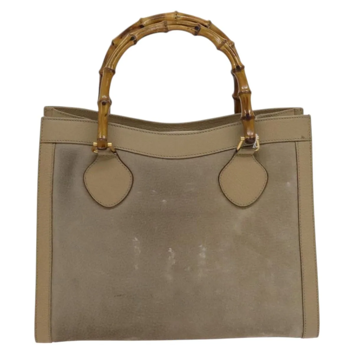 GUCCI Bamboo Tote Bag Suede Beige Gold 002 0260 2615 Auth ep7511