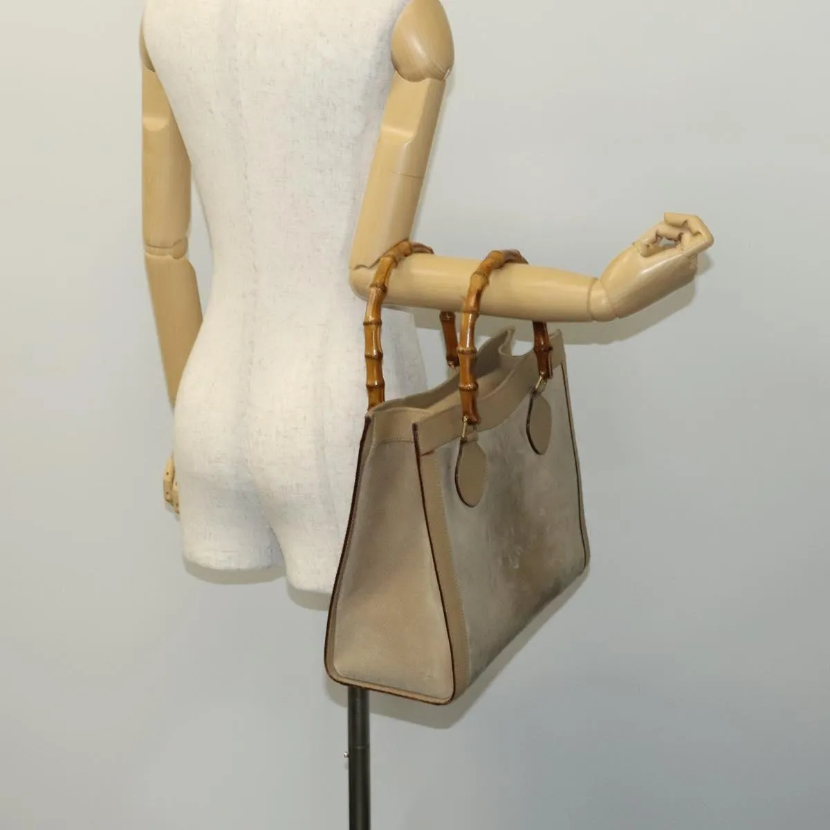 GUCCI Bamboo Tote Bag Suede Beige Gold 002 0260 2615 Auth ep7511