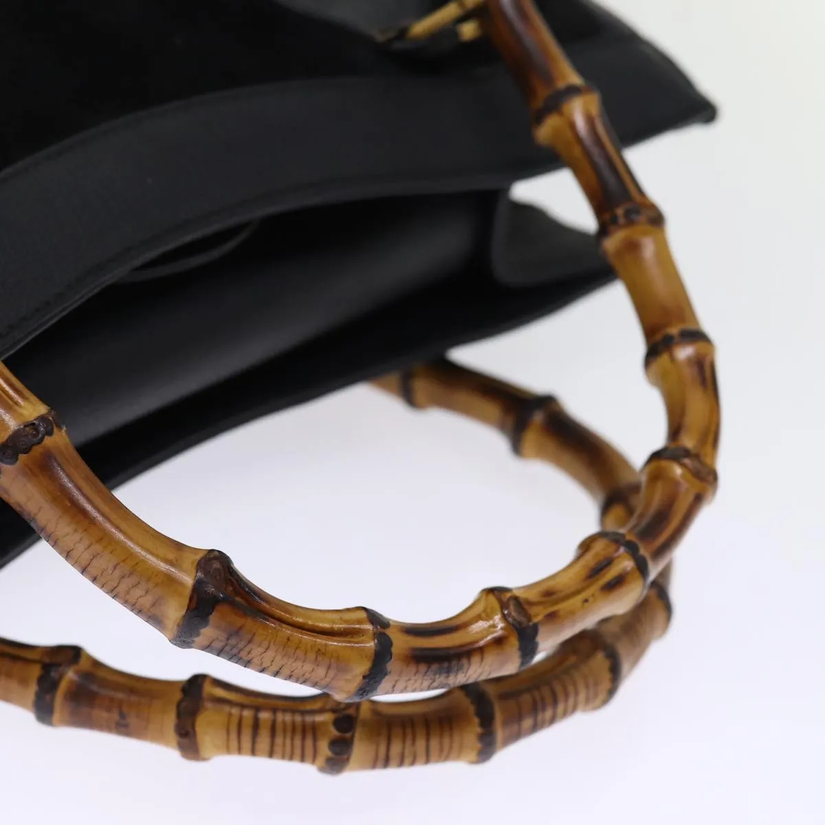 GUCCI Bamboo Tote Bag Suede Black 002 1186 0260 74664