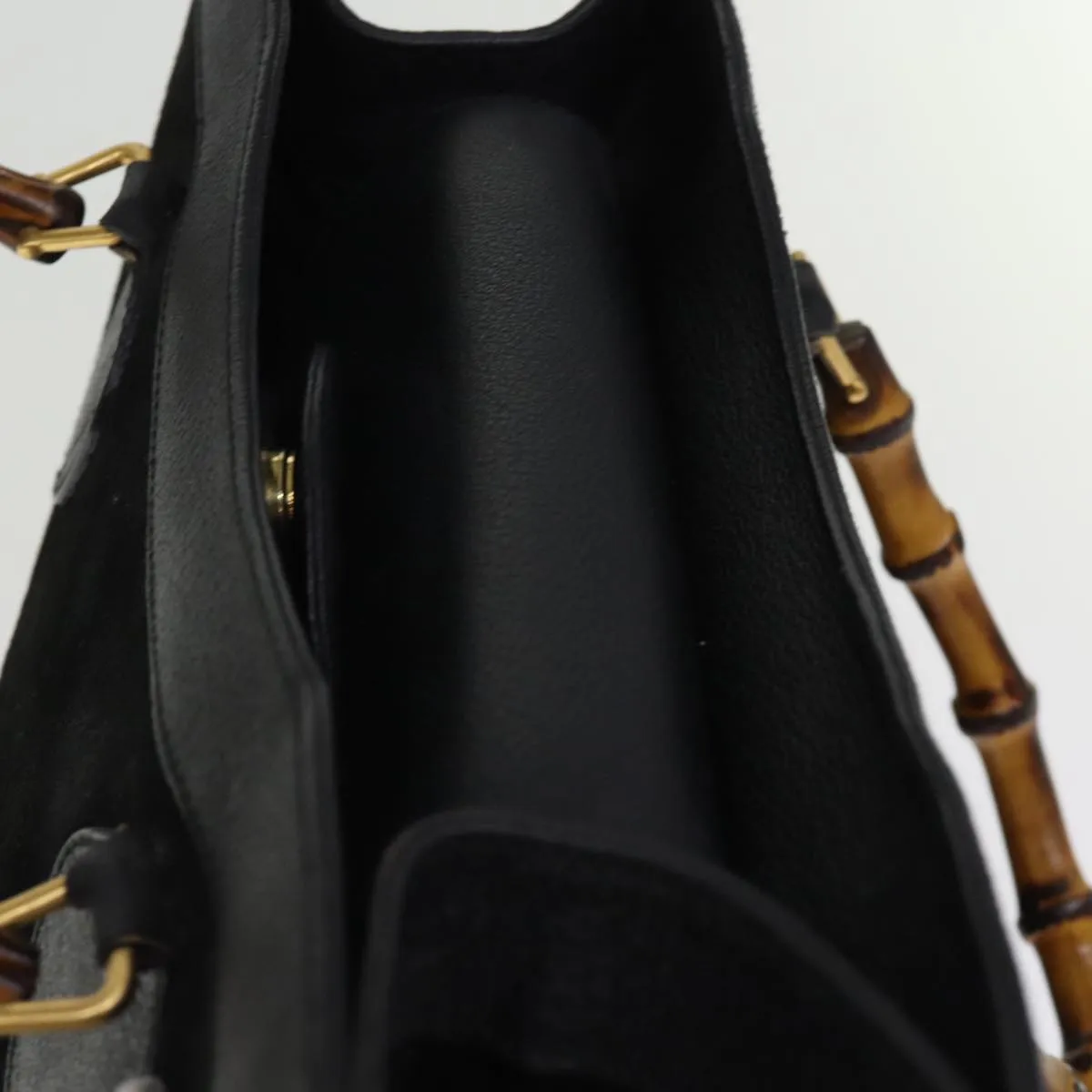 GUCCI Bamboo Tote Bag Suede Black 002 1186 0260 74664