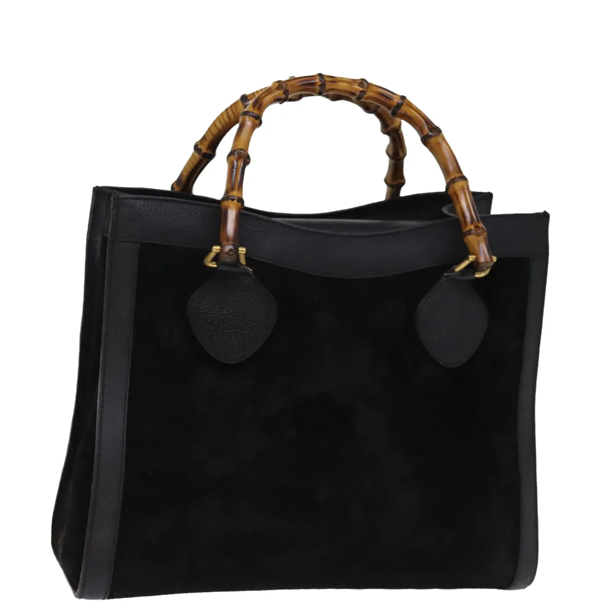 GUCCI Bamboo Tote Bag Suede Black 002 1186 0260 74664