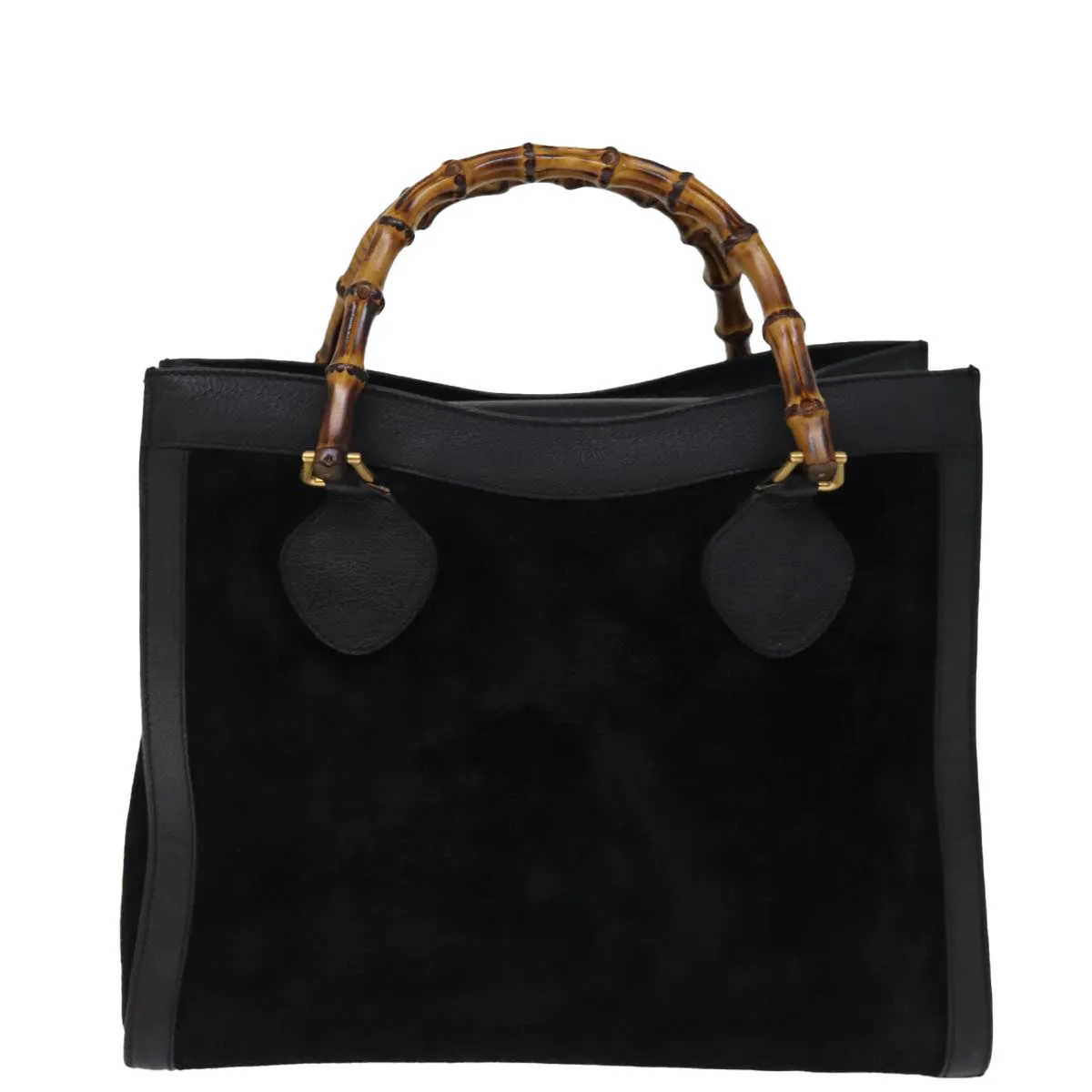 GUCCI Bamboo Tote Bag Suede Black 002 1186 0260 74664