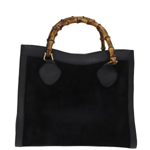 GUCCI Bamboo Tote Bag Suede Black 002 1186 0260 74664