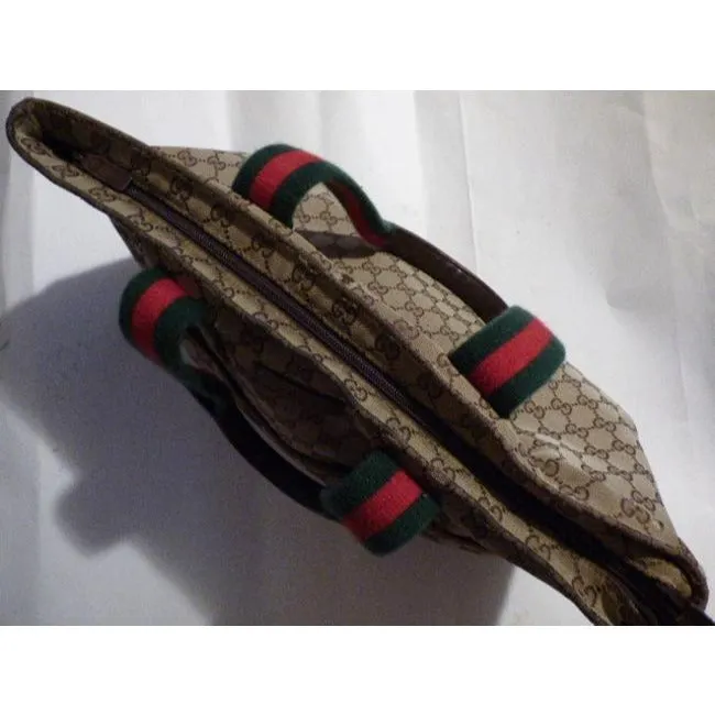 Gucci Supreme Bag W Guccissima Print Canvas Tote Red Green Handle Brown Leather And Gg Leather