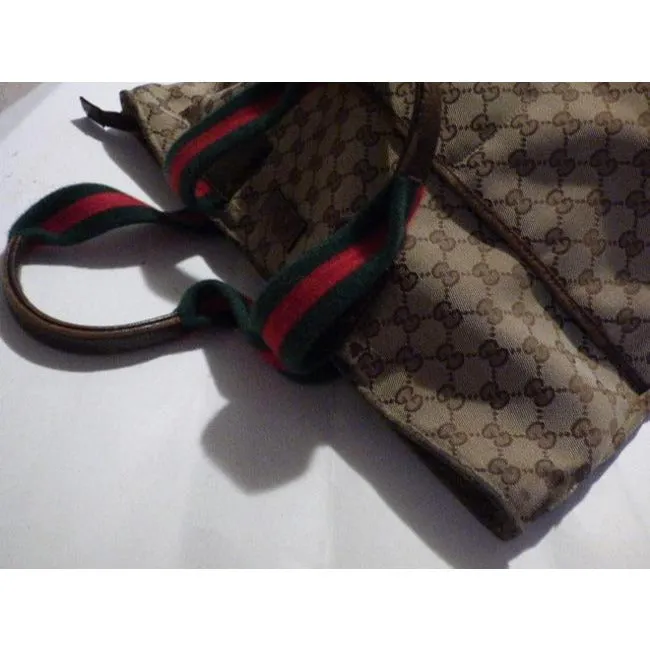 Gucci Supreme Bag W Guccissima Print Canvas Tote Red Green Handle Brown Leather And Gg Leather