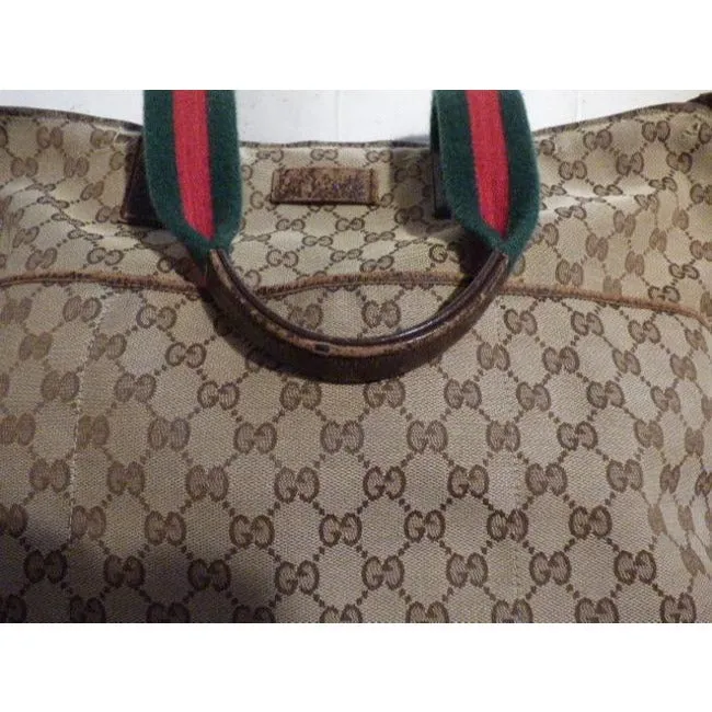 Gucci Supreme Bag W Guccissima Print Canvas Tote Red Green Handle Brown Leather And Gg Leather