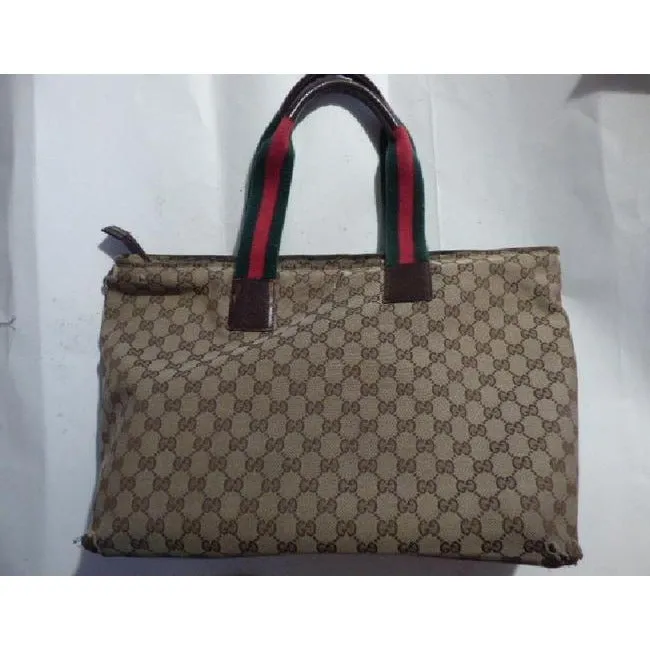 Gucci Supreme Bag W Guccissima Print Canvas Tote Red Green Handle Brown Leather And Gg Leather
