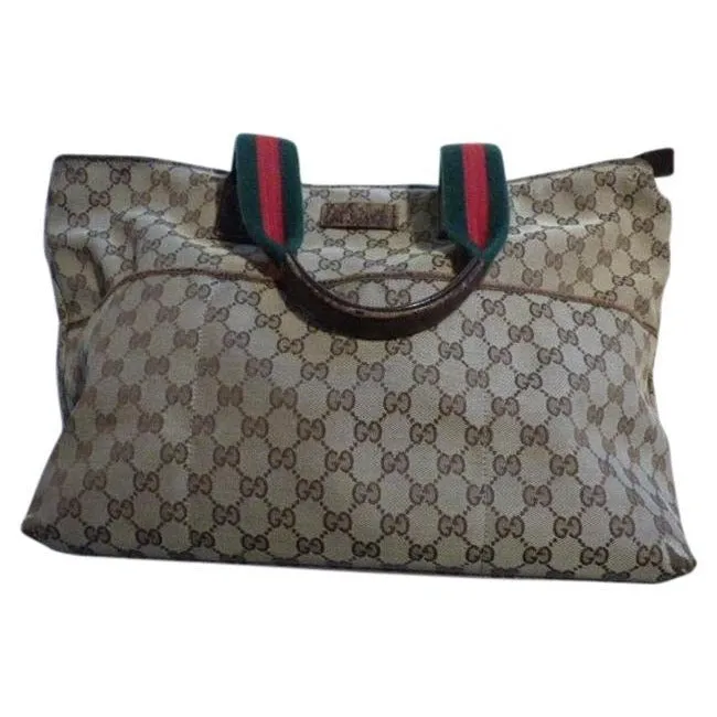 Gucci Supreme Bag W Guccissima Print Canvas Tote Red Green Handle Brown Leather And Gg Leather