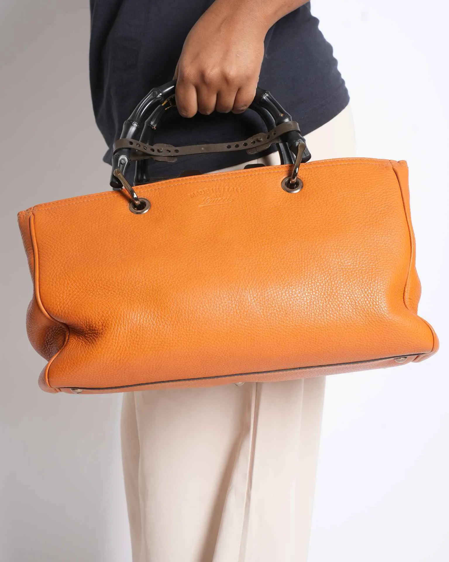 Gucci Tan Bambo Shoppers Tote In Leather