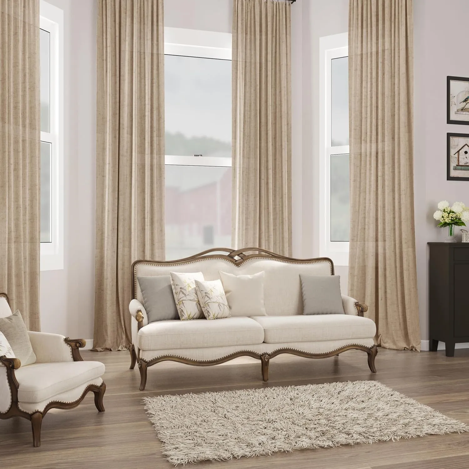 Guken Tan Linen Curtains 84 Inch Length for Living Room Bedroom 2 Panels Set Rod Pocket Light Filtering Semi Sheer Window Curtains 52 Inch Width Boho Farmhouse Linen Drapes, W52xL84