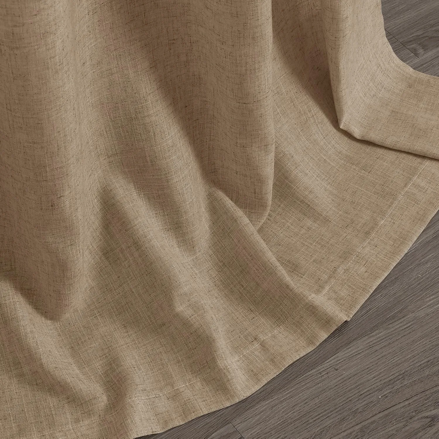 Guken Tan Linen Curtains 84 Inch Length for Living Room Bedroom 2 Panels Set Rod Pocket Light Filtering Semi Sheer Window Curtains 52 Inch Width Boho Farmhouse Linen Drapes, W52xL84