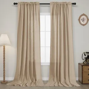 Guken Tan Linen Curtains 84 Inch Length for Living Room Bedroom 2 Panels Set Rod Pocket Light Filtering Semi Sheer Window Curtains 52 Inch Width Boho Farmhouse Linen Drapes, W52xL84